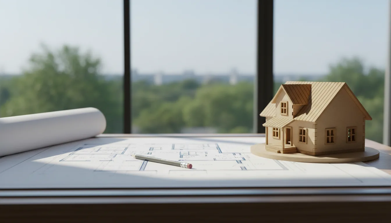 Plano y maqueta sobre una mesa